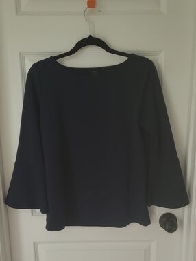Women's Ann Taylor Factory  Navy Bell-Sleeve Crewneck Top Size Medium